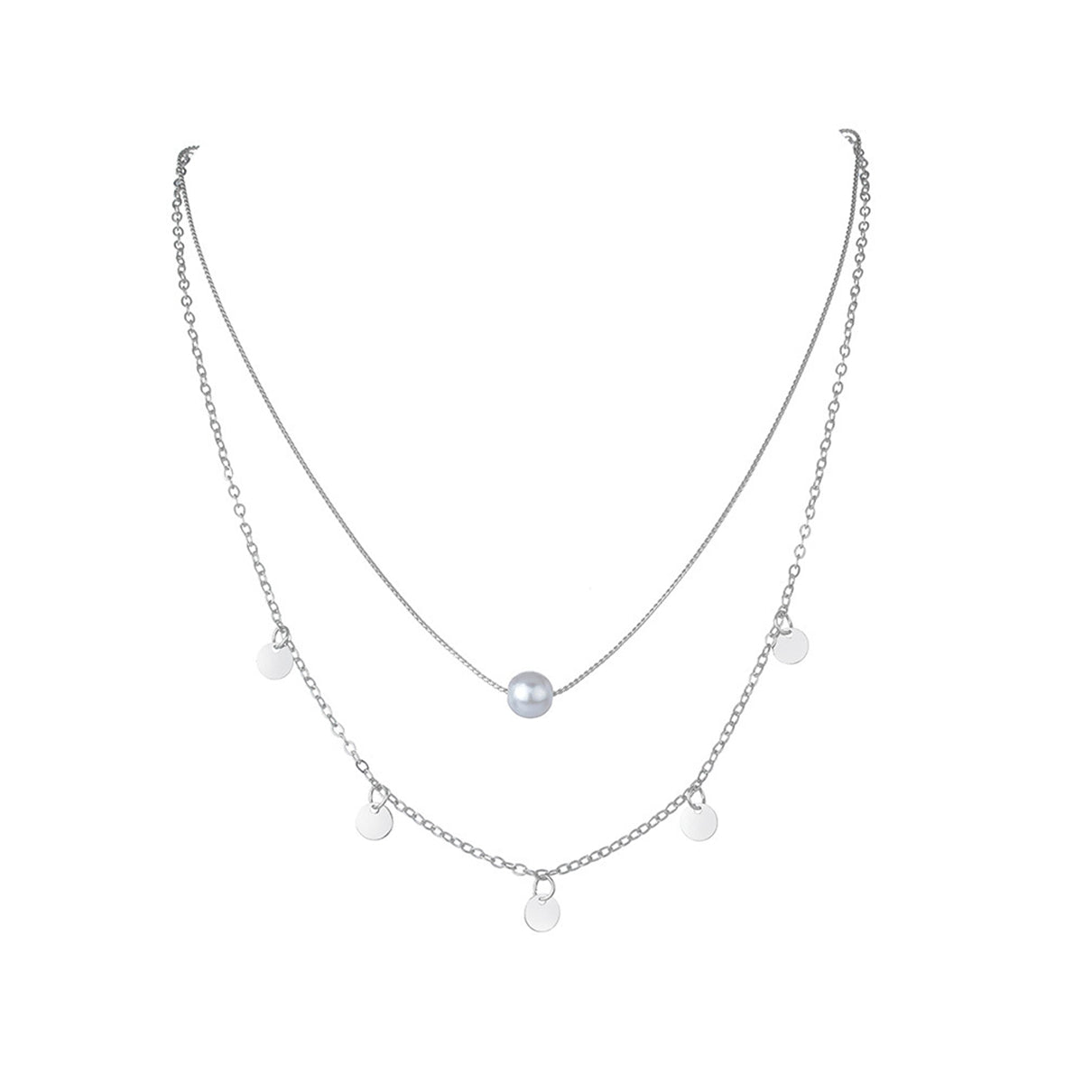 Pearl & Silver-Plated Sequin-Pendant Layered Necklace