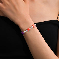 Polymer Clay & Pearl Strawberry Flower Stretch Anklet