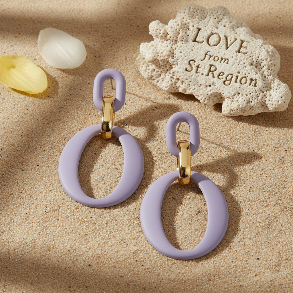 Light Purple Enamel & 18K Gold-Plated Openwork Oval Drop Earrings - Street Region