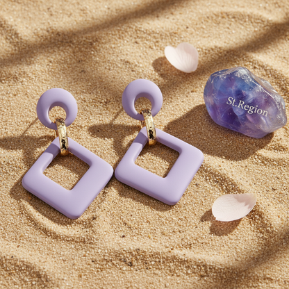 Light Purple Enamel & 18K Gold-Plated Open Rhombus Drop Earrings - Street Region