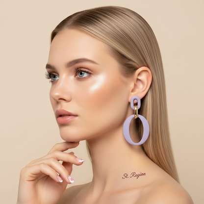 Light Purple Enamel & 18K Gold-Plated Openwork Oval Drop Earrings - Street Region