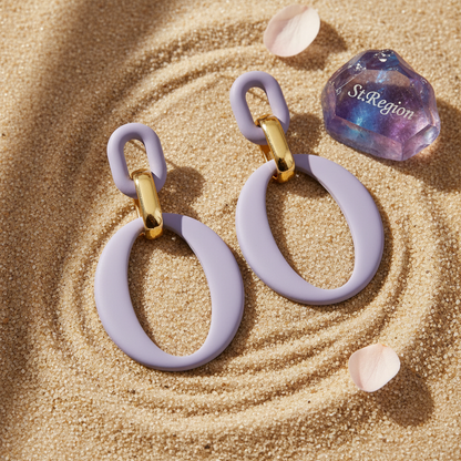 Light Purple Enamel & 18K Gold-Plated Openwork Oval Drop Earrings - Street Region