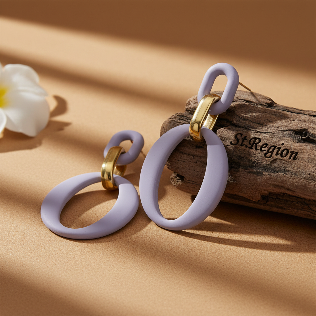 Light Purple Enamel & 18K Gold-Plated Openwork Oval Drop Earrings - Street Region