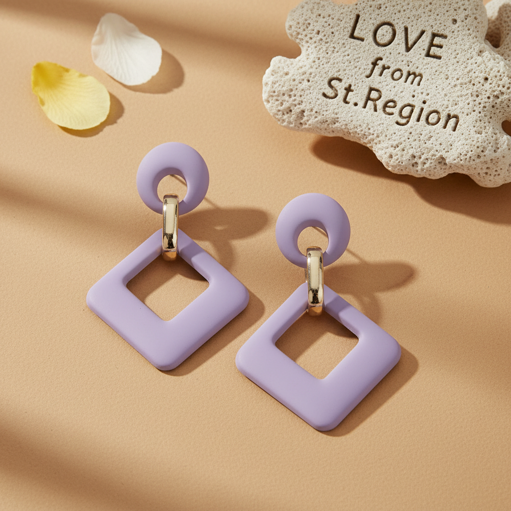 Light Purple Enamel & 18K Gold-Plated Open Rhombus Drop Earrings - Street Region