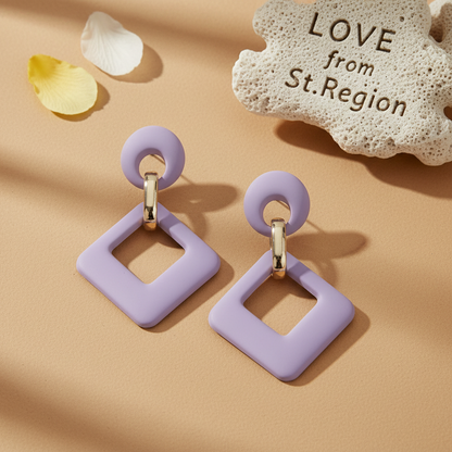 Light Purple Enamel & 18K Gold-Plated Open Rhombus Drop Earrings - Street Region