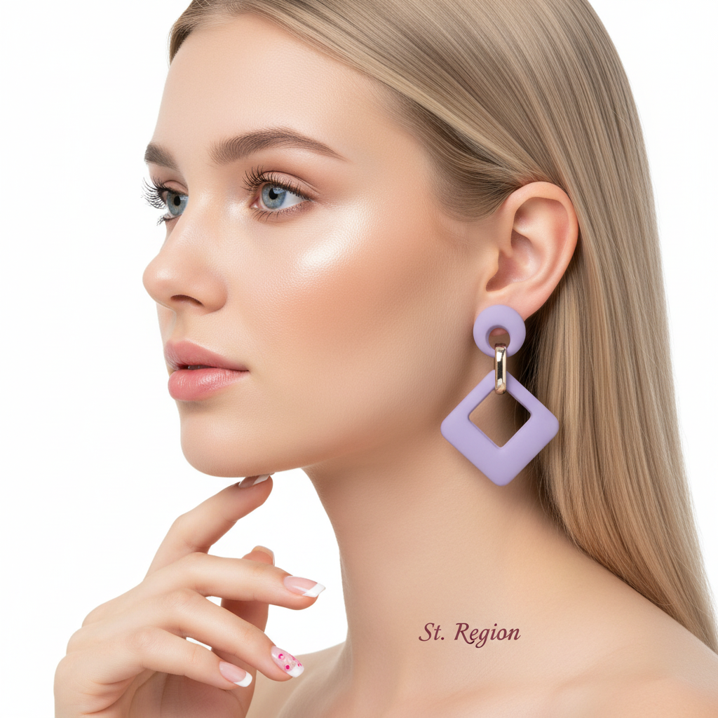 Light Purple Enamel & 18K Gold-Plated Open Rhombus Drop Earrings - Street Region