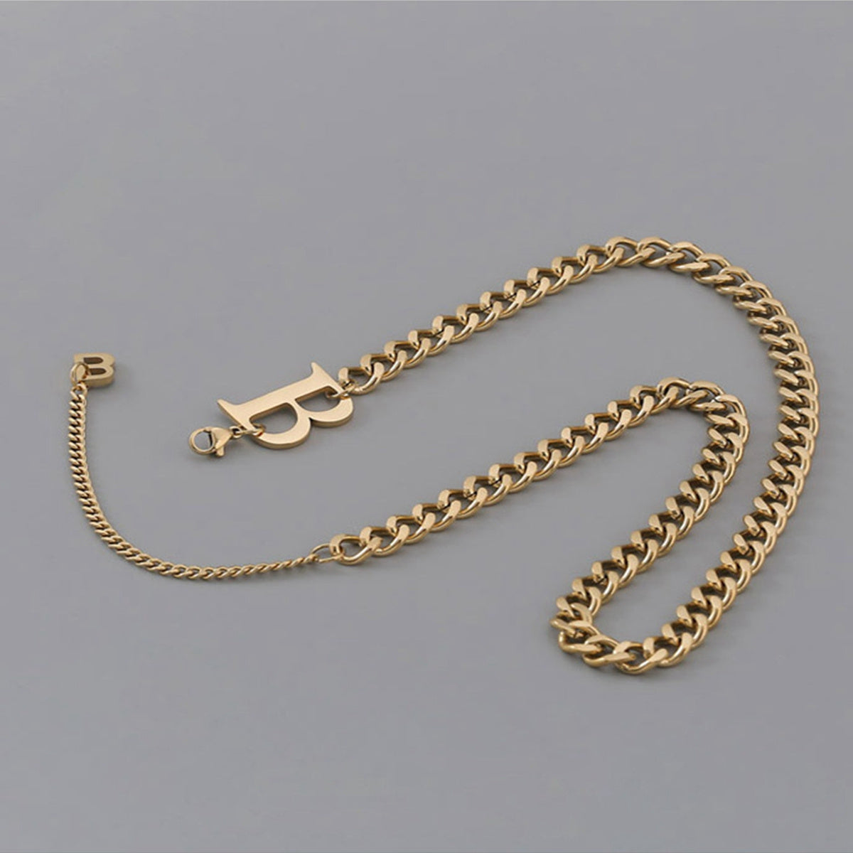 18K Gold-Plated 'B' Cuban Chain Lariat Necklace, gold pendant necklace for women, everyday style, lifestyle look