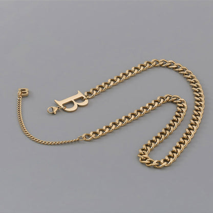 18K Gold-Plated 'B' Cuban Chain Lariat Necklace, gold pendant necklace for women, everyday style, lifestyle look
