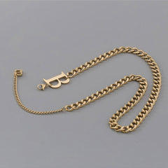 18K Gold-Plated 'B' Cuban Chain Lariat Necklace