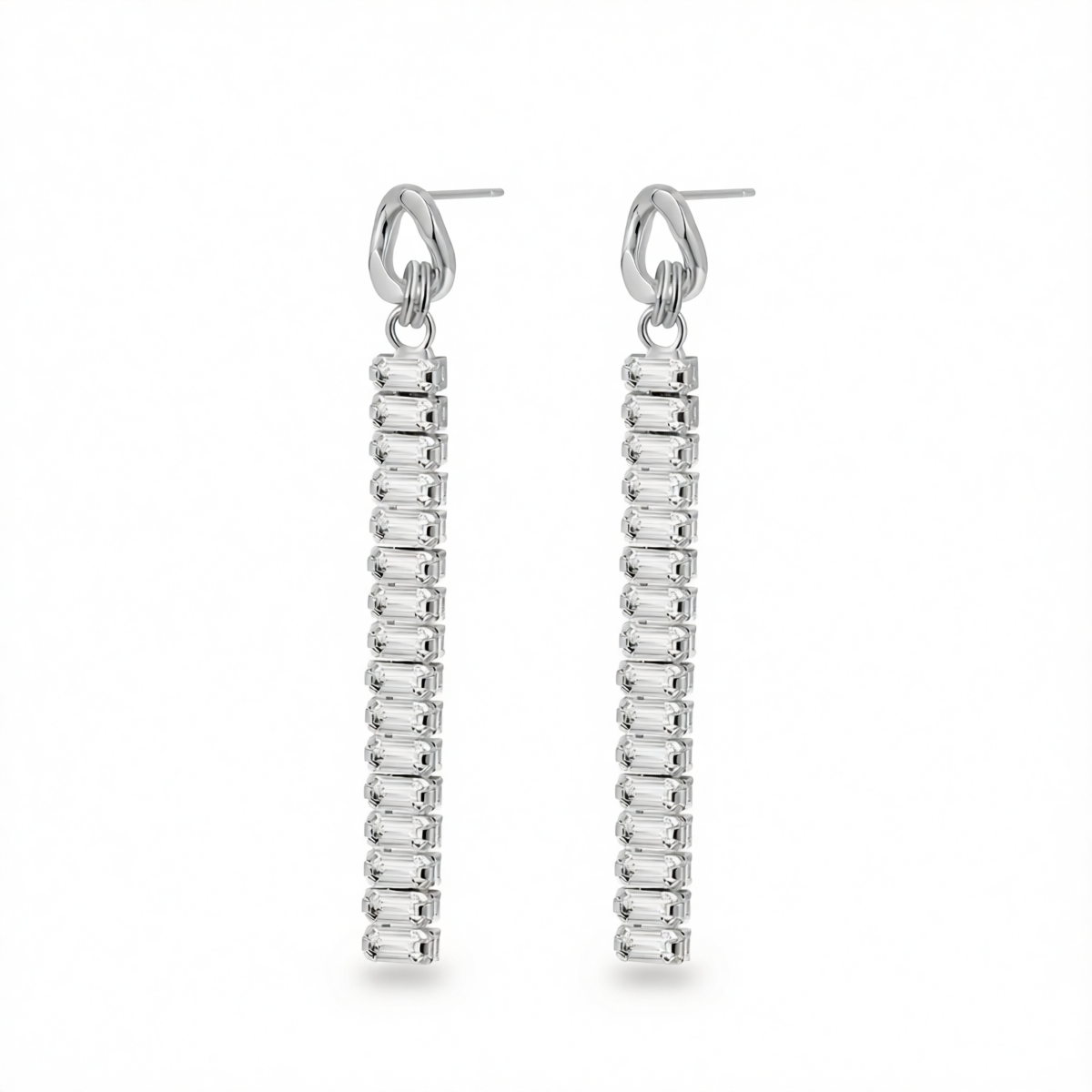 Crystal & Silver-Plated Cuban Chain Drop Earrings