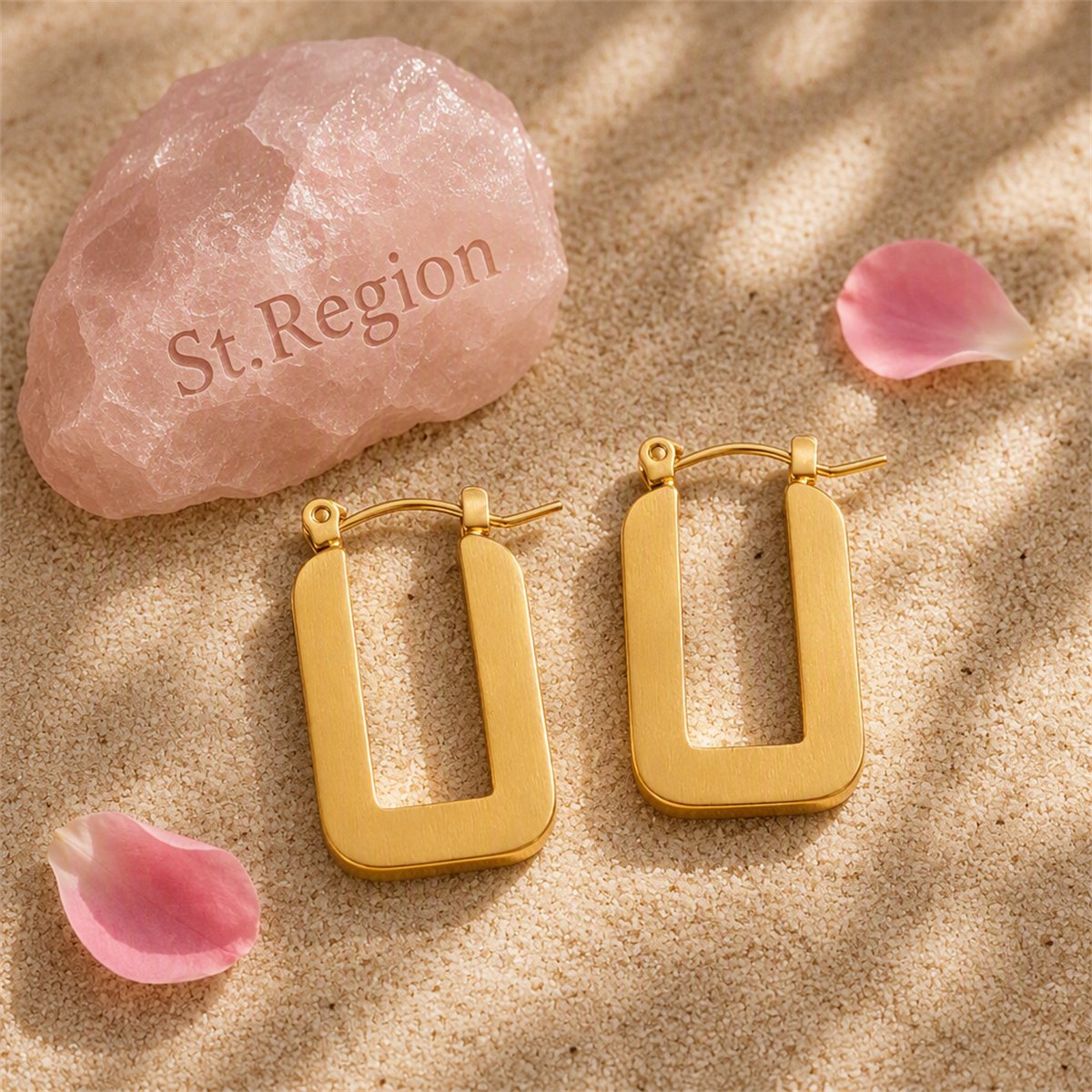 18K Gold-Plated U-Shape Hoop Earrings, gold huggie earrings, dainty minimalist design, detail close-up