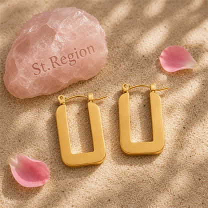 18K Gold-Plated U-Shape Hoop Earrings, gold huggie earrings, dainty minimalist design, detail close-up