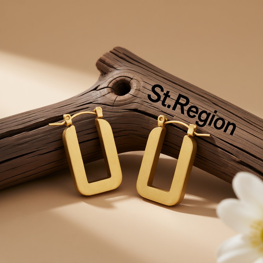 18K Gold-Plated U-Shape Hoop Earrings, gold huggie earrings, dainty minimalist design, front view