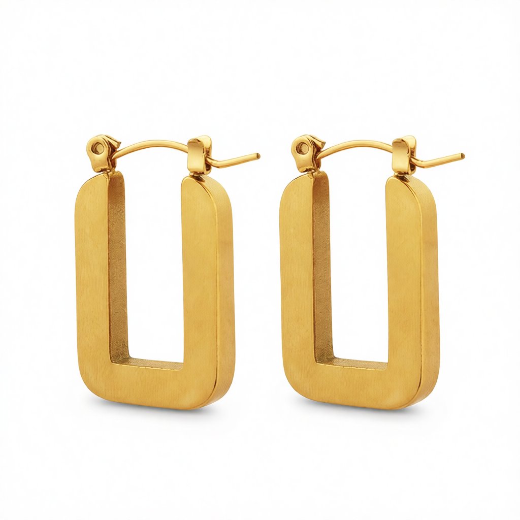 18K Gold-Plated U-Shape Hoop Earrings, gold huggie earrings, dainty minimalist design, side view
