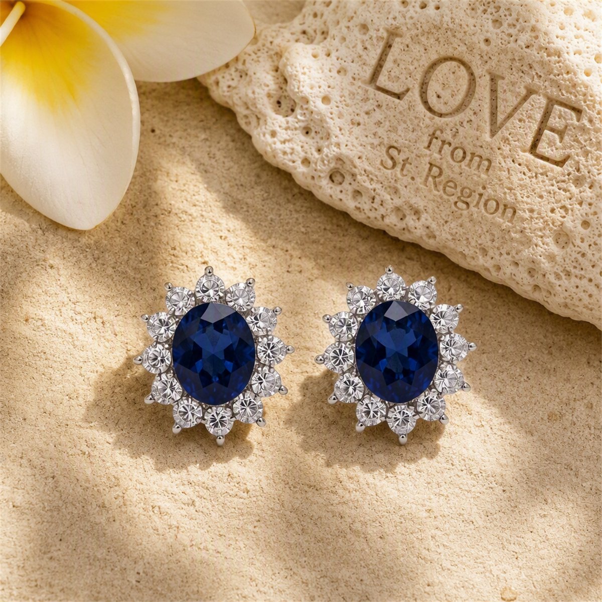 Blue Crystal and Silver-Plated Sun Flower Stud Earrings, silver stud earrings for women, everyday style, lifestyle look