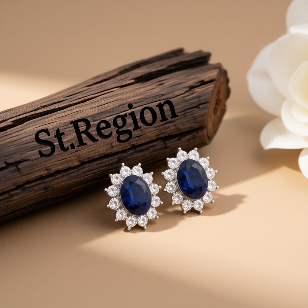 Blue Crystal and Silver-Plated Sun Flower Stud Earrings, silver stud earrings for women, everyday style, front view