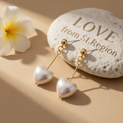 Pearl and 18K Gold-Plated Heart Drop Earrings, gold drop earrings for women, vintage-inspired design, lifestyle look