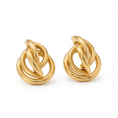 18K Gold-Plated Crossing Ring Stud Earrings, cubic zirconia stud earrings for women, elegant gift for her, side view