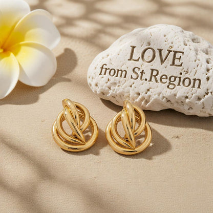 18K Gold-Plated Crossing Ring Stud Earrings, cubic zirconia stud earrings for women, elegant gift for her, lifestyle look
