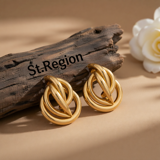 18K Gold-Plated Crossing Ring Stud Earrings