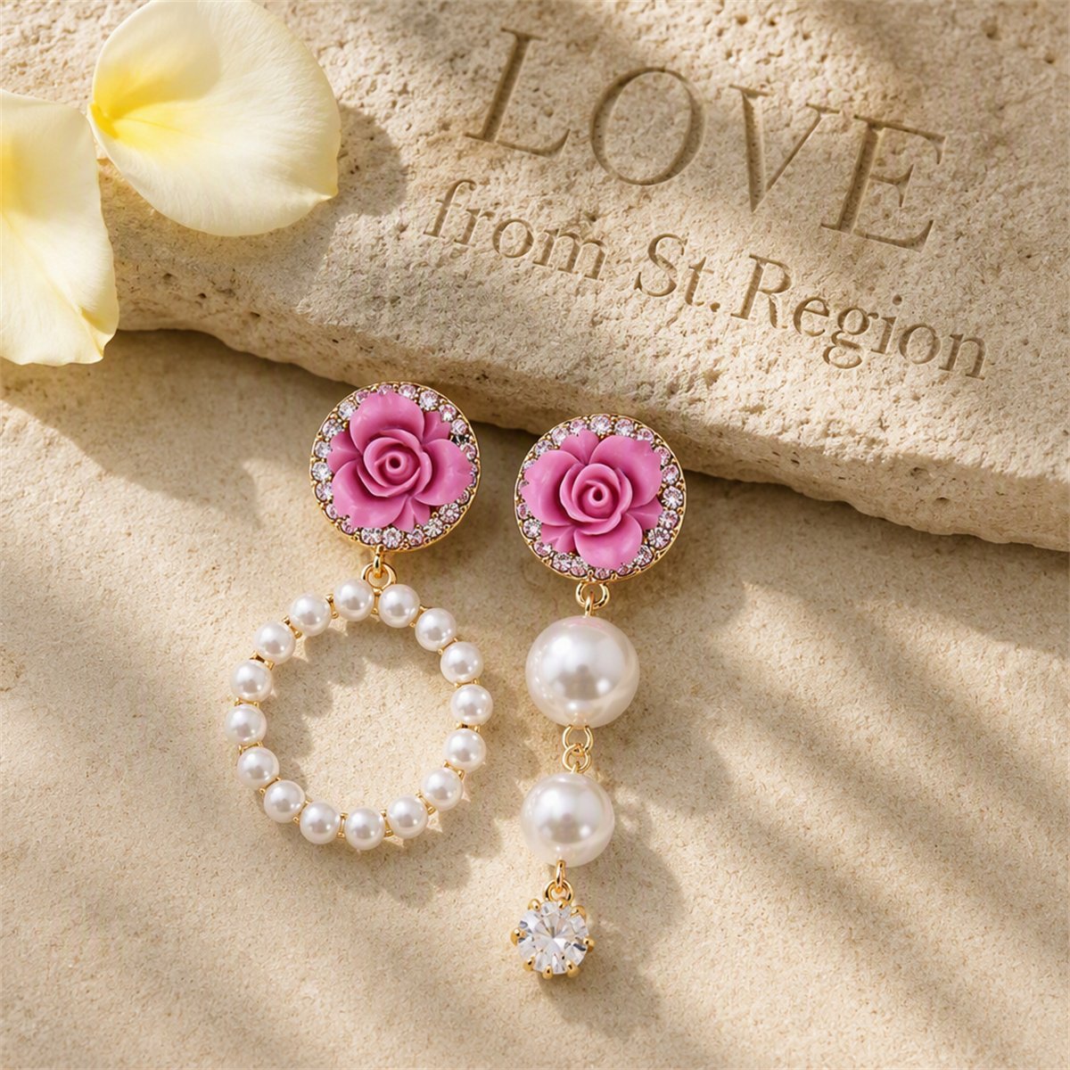Cubic Zirconia and Pearl Resin 18K Gold-Plated Flower Drop Earring, gold drop earrings for women, lifestyle look