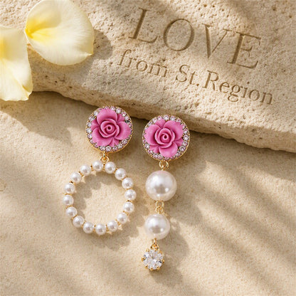 Cubic Zirconia and Pearl Resin 18K Gold-Plated Flower Drop Earring, gold drop earrings for women, lifestyle look