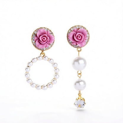 Cubic Zirconia and Pearl Resin 18K Gold-Plated Flower Drop Earring, gold drop earrings for women, side view