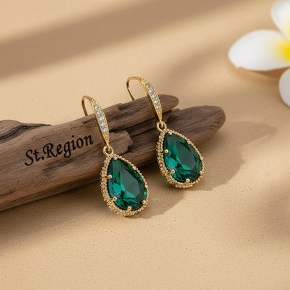 Green Crystal & Cubic Zirconia 18K Gold-Plated Hook Teardrop Earrings - Street Region