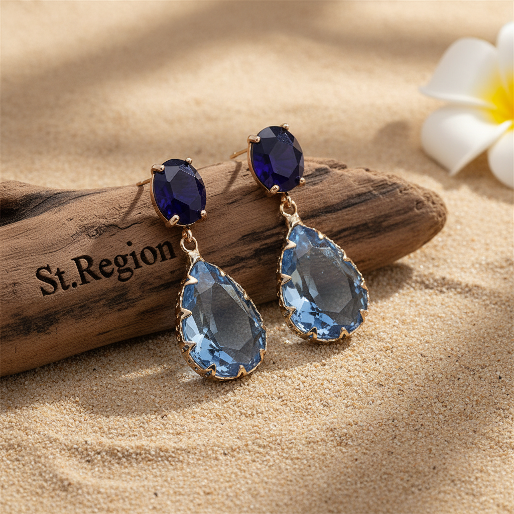 Navy & Blue Crystal Tiered Pear-Cut Drop Earrings - Street Region