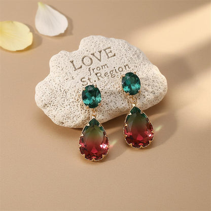 Green and Red Crystal Ombré Tiered Pear-Cut Drop Earrings, drop earrings for women, lifestyle look