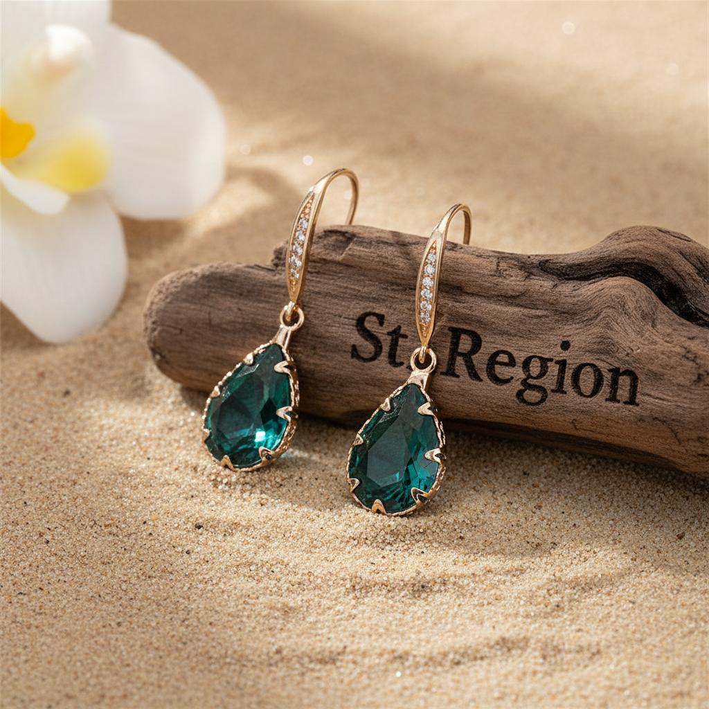 Green Crystal and Cubic Zirconia Pavé Pear-Cut Drop Earrings, drop earrings for women, front view