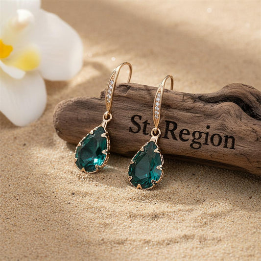 Green Crystal & Cubic Zirconia Pavé Pear-Cut Drop Earrings