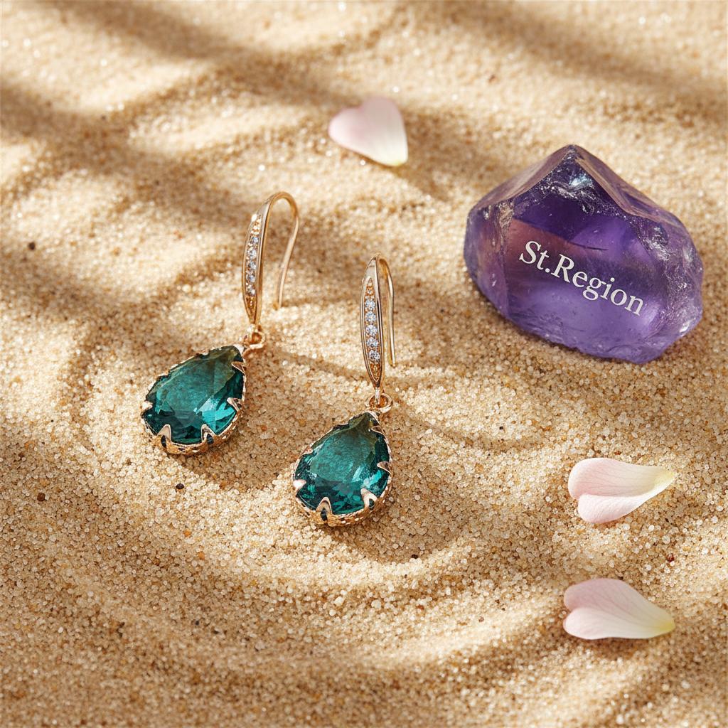 Green Crystal and Cubic Zirconia Pavé Pear-Cut Drop Earrings, drop earrings for women, detail close-up
