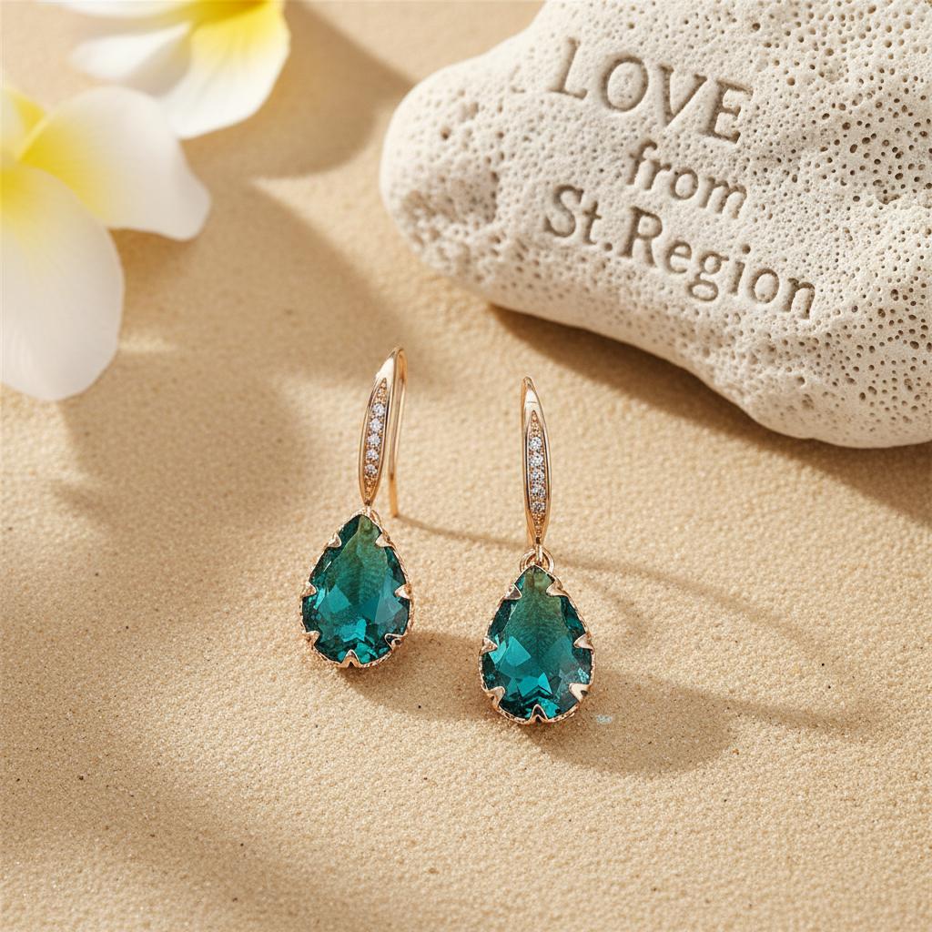 Green Crystal and Cubic Zirconia Pavé Pear-Cut Drop Earrings, drop earrings for women, lifestyle look