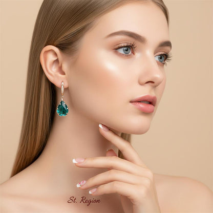 Green Crystal and Cubic Zirconia Pavé Pear-Cut Drop Earrings, drop earrings for women, styled look