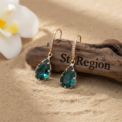 Green Crystal & Cubic Zirconia Pavé Pear-Cut Drop Earrings - Street Region