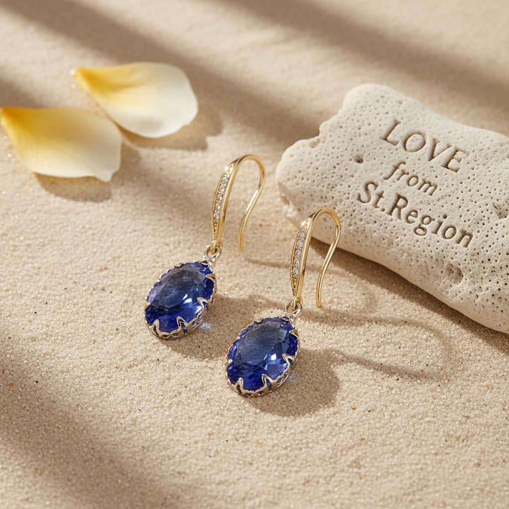 Blue Crystal and Cubic Zirconia Drop Earrings, drop earrings for women, dainty minimalist design, lifestyle look