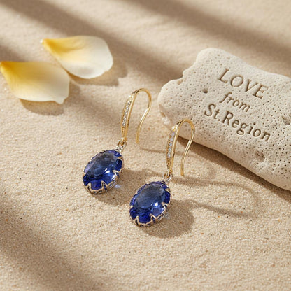 Blue Crystal and Cubic Zirconia Drop Earrings, drop earrings for women, dainty minimalist design, lifestyle look