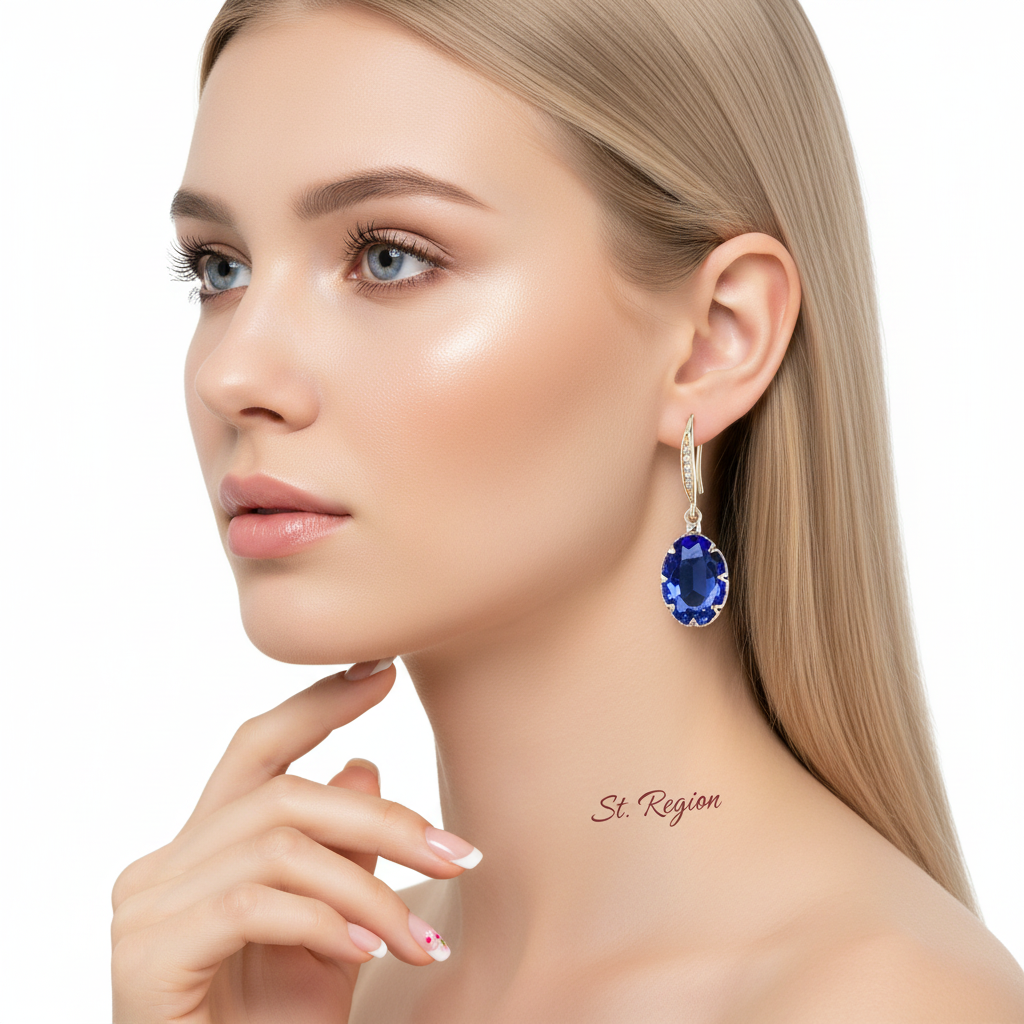 Blue Crystal & Cubic Zirconia Drop Earrings - Street Region