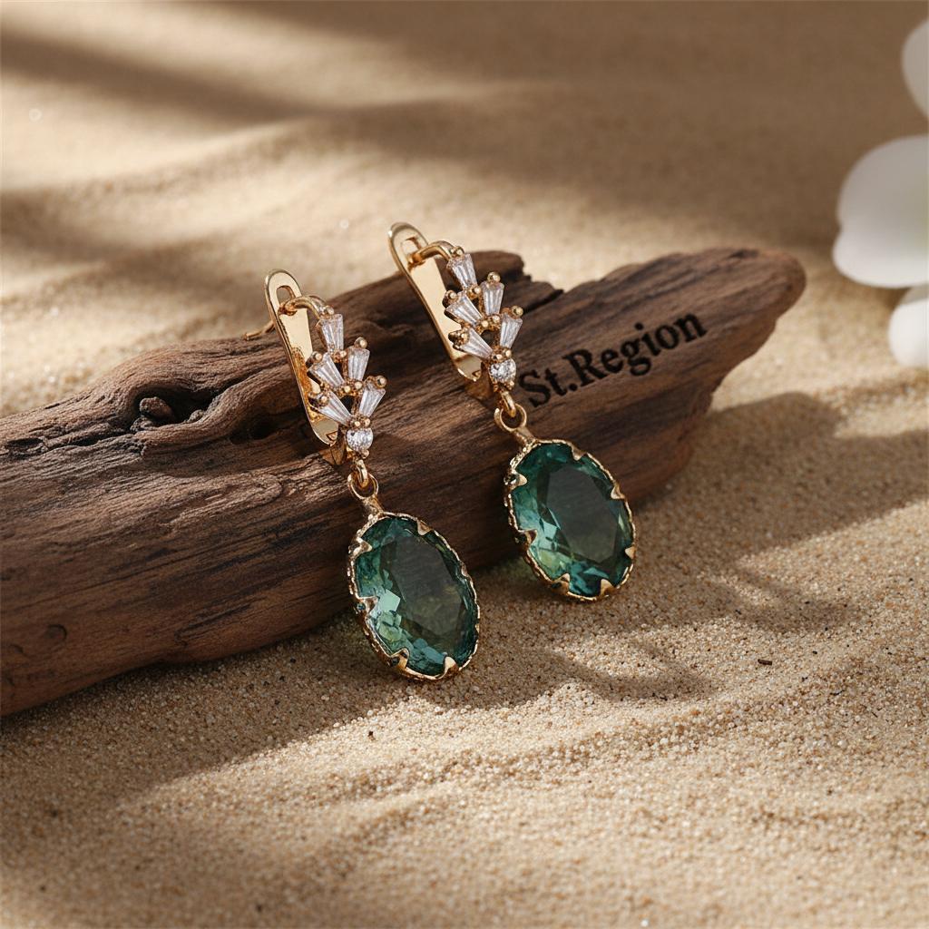 Oval-Cut Crystal and 18K Gold-Plated Huggie Earring, gold huggie earrings, everyday style, front view
