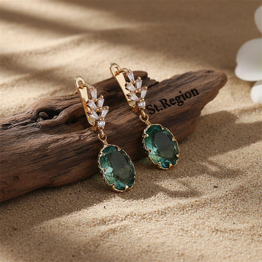 Oval-Cut Crystal & 18K Gold-Plated Huggie Earring
