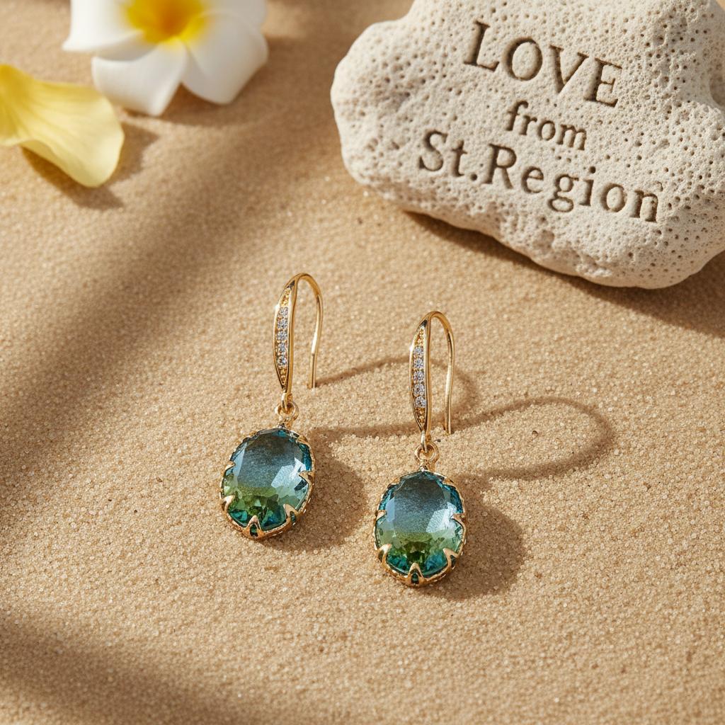 Green Ombré Oval Crystal and Cubic Zirconia Drop Earrings, drop earrings for women, lifestyle look