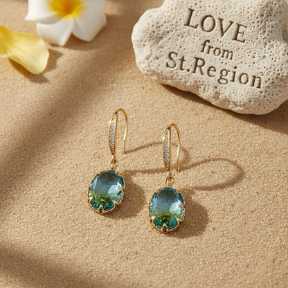 Green Ombré Oval Crystal and Cubic Zirconia Drop Earrings, drop earrings for women, lifestyle look