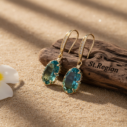Green Ombré Oval Crystal & Cubic Zirconia Drop Earrings - Street Region