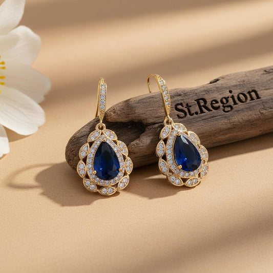 Navy Crystal & Cubic Zirconia Openwork Teardrop Earrings