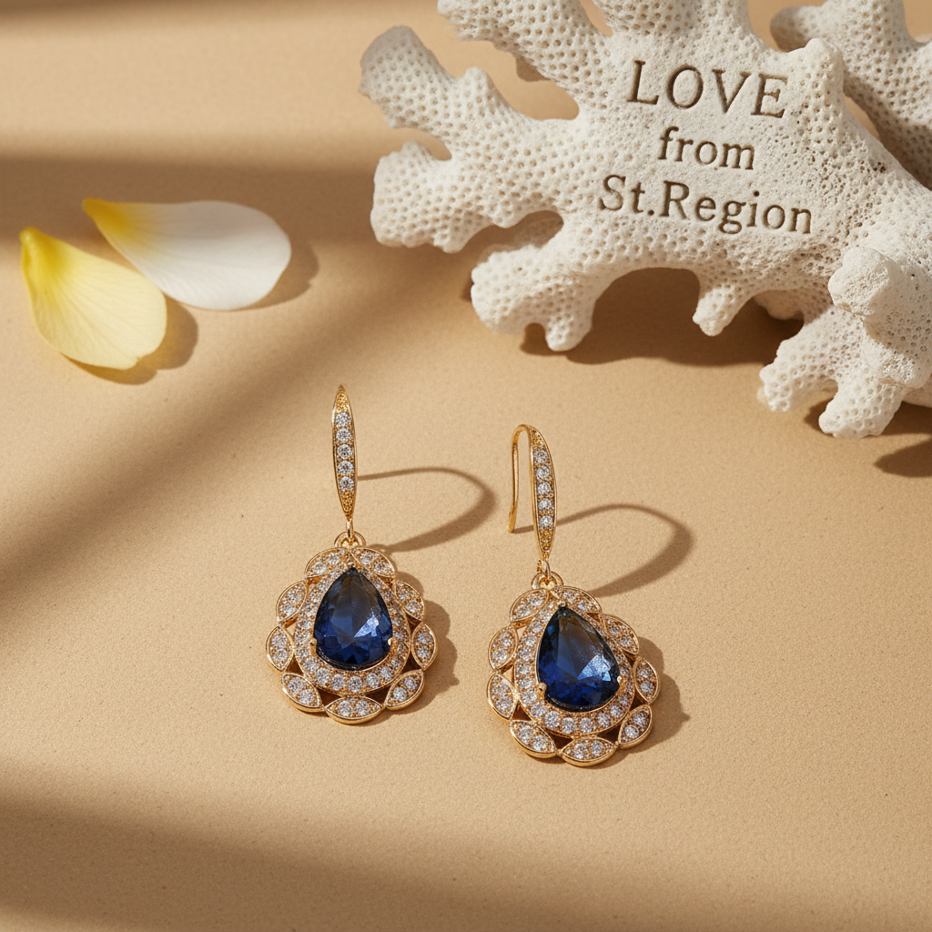 Navy Crystal & Cubic Zirconia Openwork Teardrop Earrings - Street Region