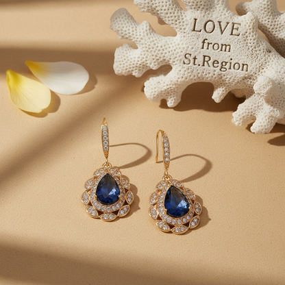 Navy Crystal & Cubic Zirconia Openwork Teardrop Earrings - Street Region