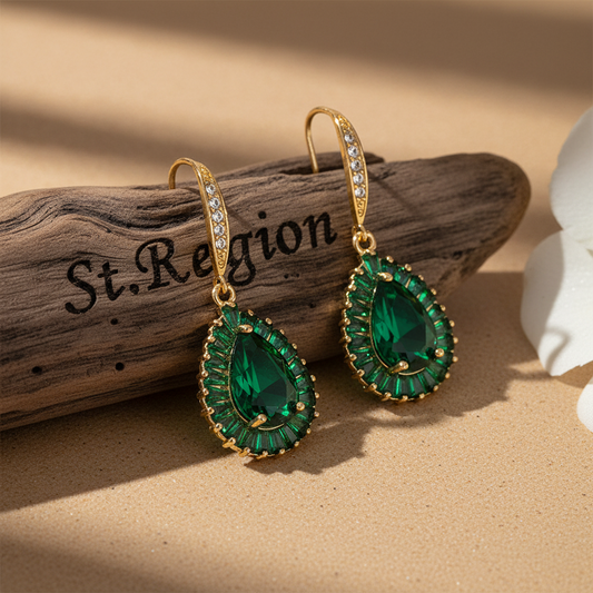 Green Crystal & Cubic Zirconia Goldtone Halo Drop Hook Earrings - Street Region