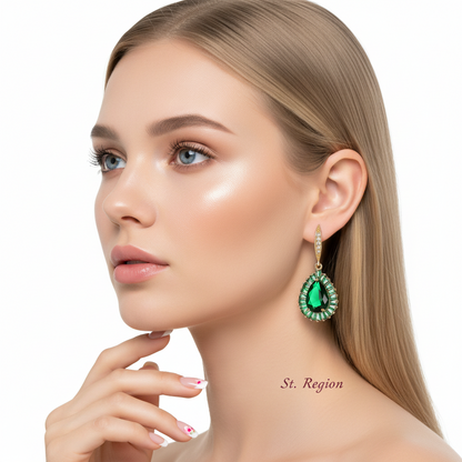 Green Crystal & Cubic Zirconia Goldtone Halo Drop Hook Earrings - Street Region