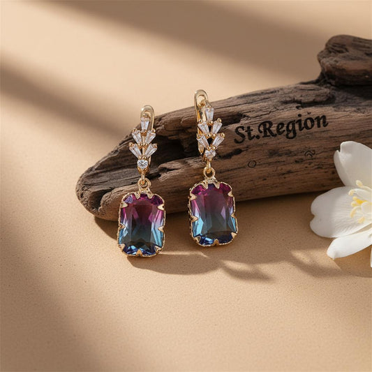 Radiant-Cut Crystal & 18K Gold-Plated Huggie Earring